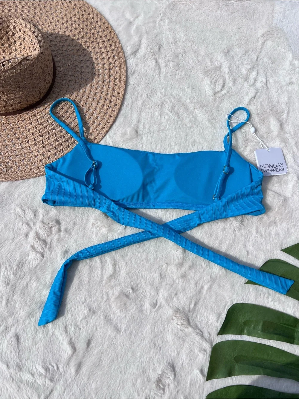 Monday Swimwear Bahamas Sea Texture Wrap Bikini Top NWT Blue Medium